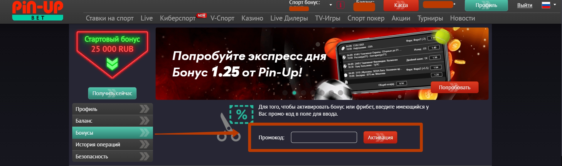 Куда вводить бонусный код на сайте ПинАп Бет Куда вводить бонусный код на сайте ПинАп Бет